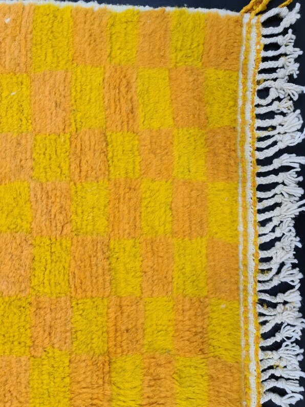 FABULOUS ORANGE RUG, Moroccan Handmade Yellow  Orange Rug, Sheep Wool Rug, Moroccan Checkered Rug, Handmade BerberRug, Area Rug, Rya rug