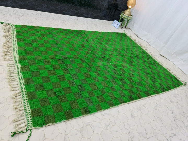 CHECKERED GREEN RUG, Moroccan Rug, Handmade Wool Rug, Green Rug, Plain Rug, Handwoven Rug, Checkerboard Rug, Bohemian Rug, Area Wool Rug .