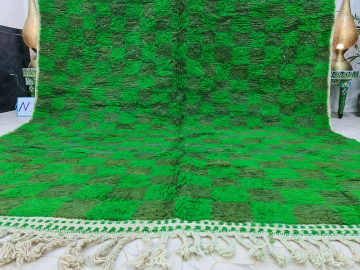 CHECKERED GREEN RUG, Moroccan Rug, Handmade Wool Rug, Green Rug, Plain Rug, Handwoven Rug, Checkerboard Rug, Bohemian Rug, Area Wool Rug .