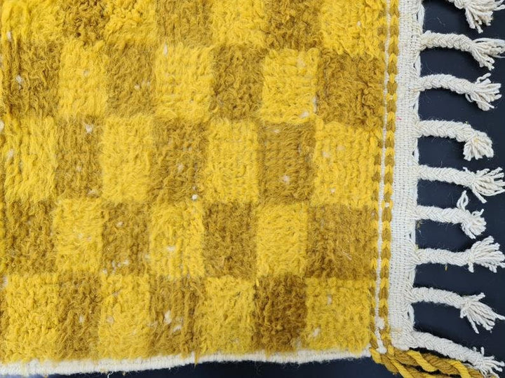 CHECKERED MOROCCAN RUG, Cumin and Yellow Rug, Beni Ouarain Check Rug, Berber Wool, Yellow Berber Rug, Checker Area Rug, Handmade Wool Rug