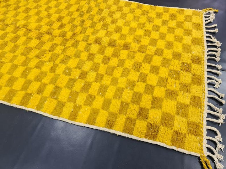 CHECKERED MOROCCAN RUG, Cumin and Yellow Rug, Beni Ouarain Check Rug, Berber Wool, Yellow Berber Rug, Checker Area Rug, Handmade Wool Rug