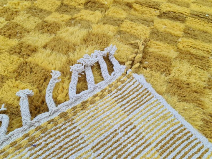 CHECKERED MOROCCAN RUG, Cumin and Yellow Rug, Beni Ouarain Check Rug, Berber Wool, Yellow Berber Rug, Checker Area Rug, Handmade Wool Rug