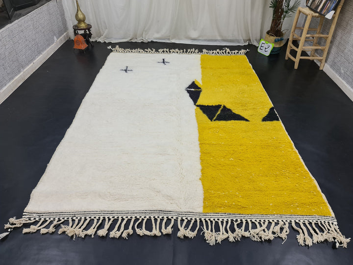 Moroccan Rug, Handmade Beni Ourain Rug, Authentic Moroccan Rug, Azilal Rug,Berber Rug, White and Yellow Wool, Abstract Rug, Bohemian rug