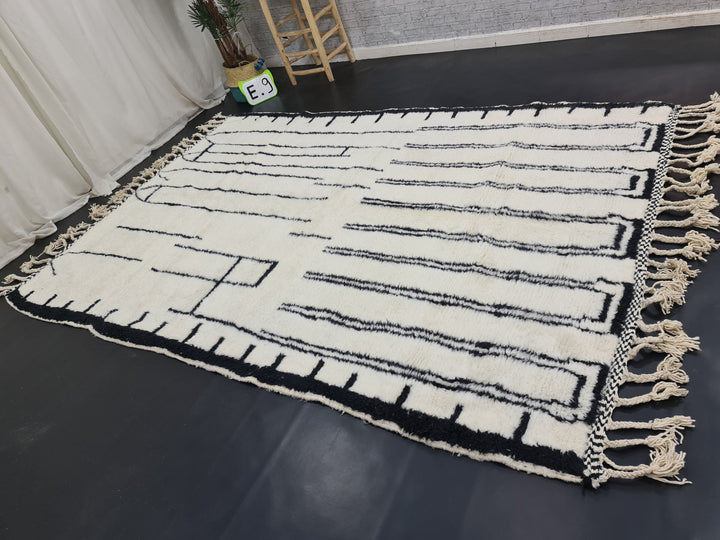 Beni Ourain Rug, Moroccan Rug, Sheep Wool Rug, Striped Rug, Authentic Bohemian Carpet, White Wool Rug, Handmade Rug, Berber Rug.