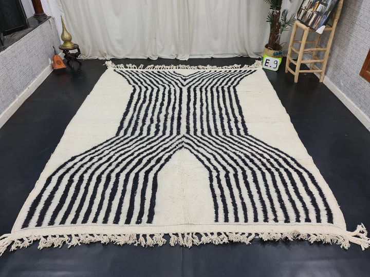 Gorgeous Beni Ourain Rug, Moroccan Handmade Carpet, Striped Rug, Tribal Rug, Berber Rug, White and Black Rug, Tapis berbere, Tapis Marocain