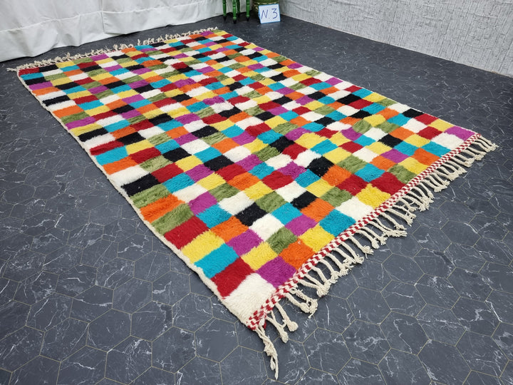 CUTE MOROCCAN RUG, Beniouarain Rug, Custom Checkered Rug, Colorful Rug, Berber Rug, Checkerboard Rug, Area Rug, Bohemian Wool Rug, Funky Rug