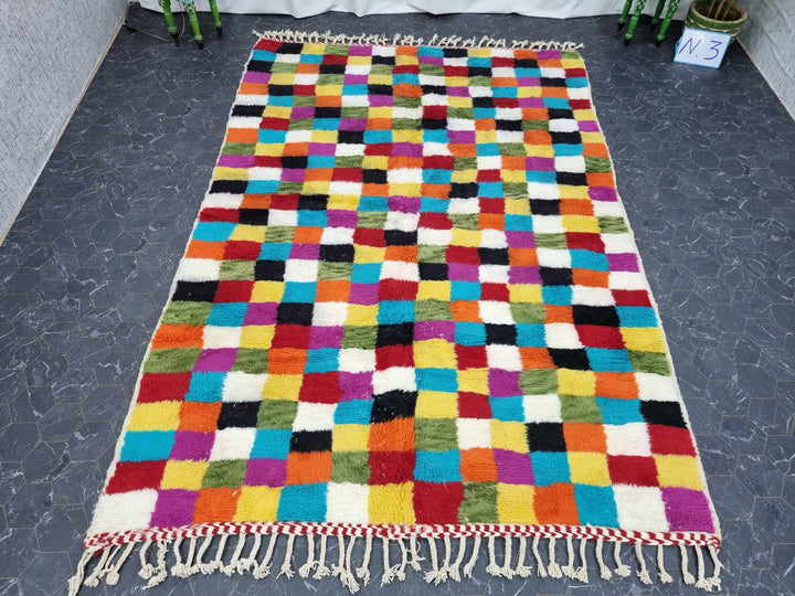 CUTE MOROCCAN RUG, Beniouarain Rug, Custom Checkered Rug, Colorful Rug, Berber Rug, Checkerboard Rug, Area Rug, Bohemian Wool Rug, Funky Rug