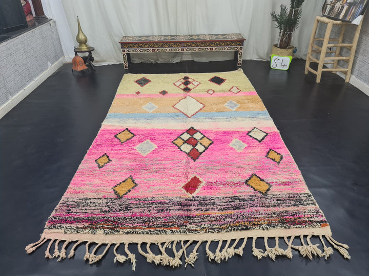 Authentic Moroccan Rug, Boujaad Geometric Rug  Tribal Rug  Handmade Moroccan Rug  Berber Carpet Bohemian Rug, Pink And Orange Wool Rug.