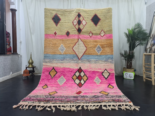 Authentic Moroccan Rug, Boujaad Geometric Rug  Tribal Rug  Handmade Moroccan Rug  Berber Carpet Bohemian Rug, Pink And Orange Wool Rug.