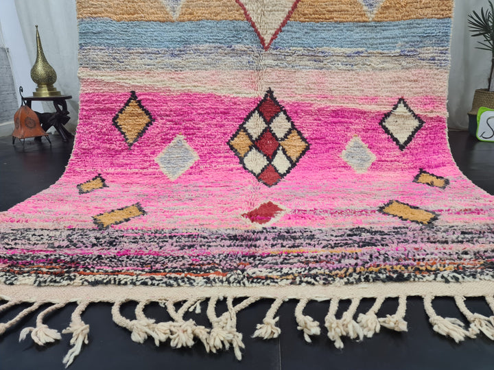 Authentic Moroccan Rug, Boujaad Geometric Rug  Tribal Rug  Handmade Moroccan Rug  Berber Carpet Bohemian Rug, Pink And Orange Wool Rug.