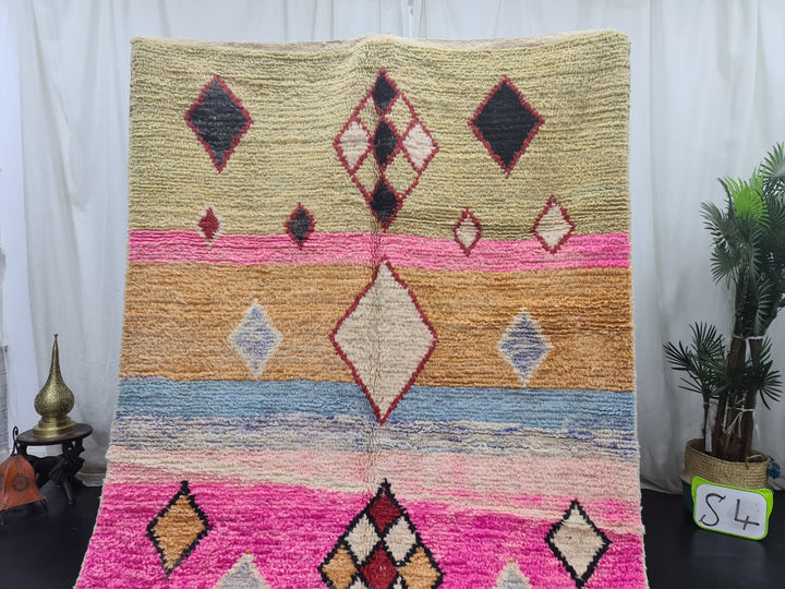 Authentic Moroccan Rug, Boujaad Geometric Rug  Tribal Rug  Handmade Moroccan Rug  Berber Carpet Bohemian Rug, Pink And Orange Wool Rug.