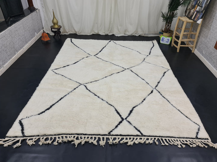 Large Moroccan Rug, Beni Ourain Rug, White and Black Rug, Plush Wool Rug, Unique Handmade Rug, Berber Rug, Tapis Marocain, Bohemian Rug.