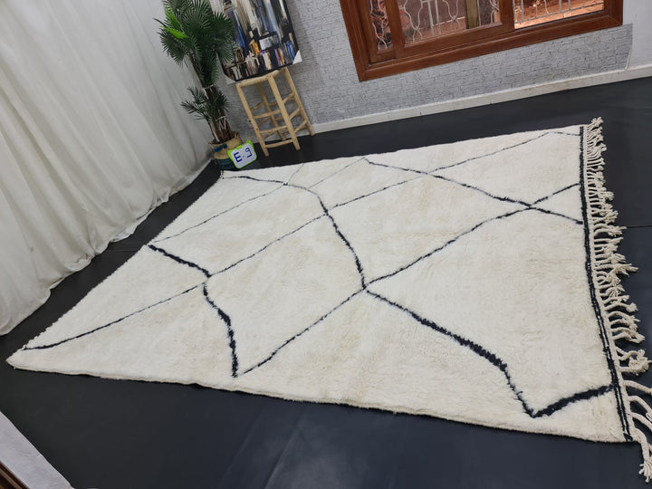 Large Moroccan Rug, Beni Ourain Rug, White and Black Rug, Plush Wool Rug, Unique Handmade Rug, Berber Rug, Tapis Marocain, Bohemian Rug.