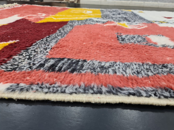 Fabulous Beni Ourain Rug, Moroccan Handmade Rug, Berber Rug, Abstract Beniourain Rug, Tribal Berber Nomad rug, Salmon and White Rug,