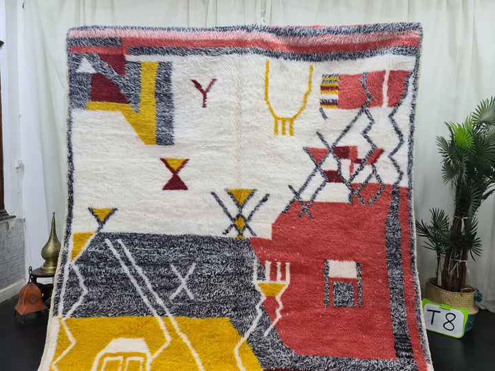 Fabulous Beni Ourain Rug, Moroccan Handmade Rug, Berber Rug, Abstract Beniourain Rug, Tribal Berber Nomad rug, Salmon and White Rug,