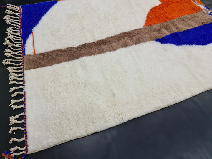 Abstract Moroccan Rug, Handmade Beni Ourain Rug, Authentic Moroccan Rug, Azilal Rug, Berber Rug, White and Orange Carpet, Bohemian rug