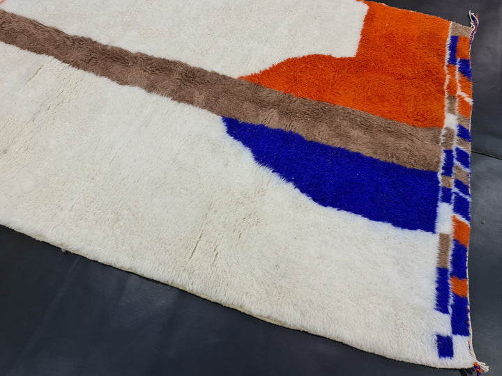 Abstract Moroccan Rug, Handmade Beni Ourain Rug, Authentic Moroccan Rug, Azilal Rug, Berber Rug, White and Orange Carpet, Bohemian rug