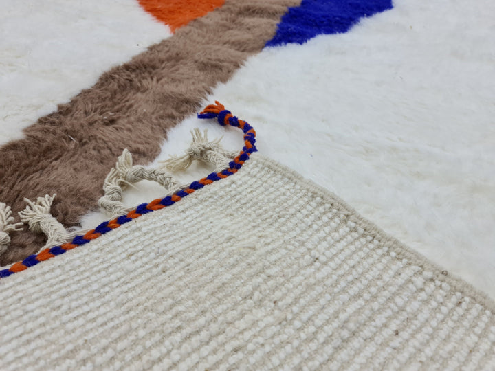 Abstract Moroccan Rug, Handmade Beni Ourain Rug, Authentic Moroccan Rug, Azilal Rug, Berber Rug, White and Orange Carpet, Bohemian rug