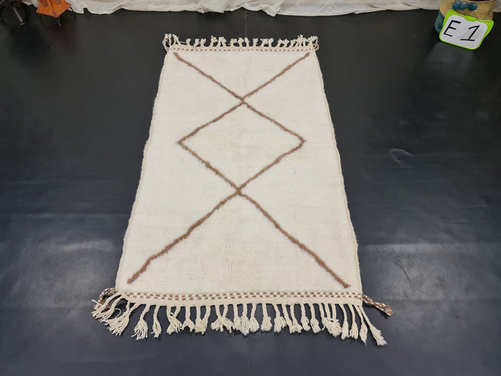 Berber Moroccan Rug, Beni Ourain Rug, White and Brown Rug, Bohemian Area Rug, Geometric Rug, Small Area Rug, Handmade Wool Rug, Boho Rug