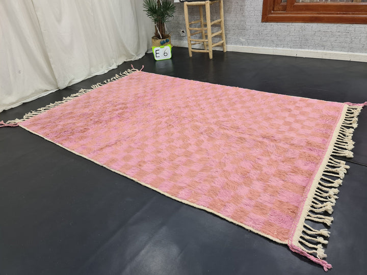 Beni Ourain Handmade Rug, Moroccan Rug, Berber Rug, Beniourain Tribal carpet, Azilal Rug, Pink and Orange Rug, Checker Rug, Tapis Marocain