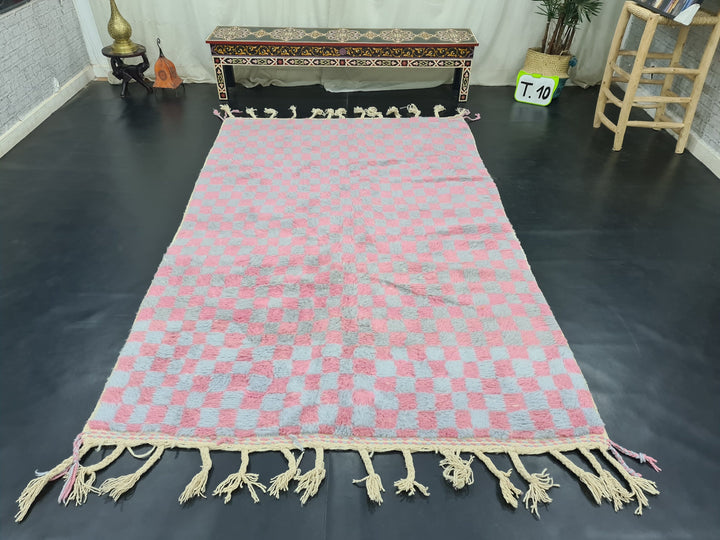 Gorgeous Beni Ourain Rug, Moroccan Handmade Carpet, Pink And Gray Rug, Berber Rug, Sheep Wool Rug,Checker Rug, Tapis berbere, Tapis Marocain