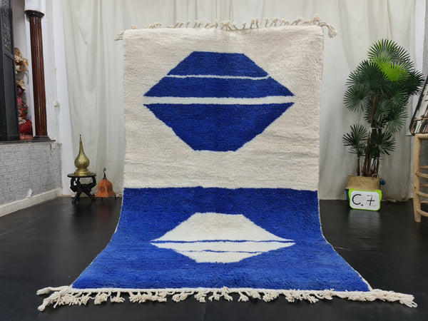 Fabulous Moroccan Rug, Handmade Beni Ourain Rug, Authentic Moroccan Rug, White And Blue Rug, Berber Rug, Abstract Carpet, Moroccan Rug.