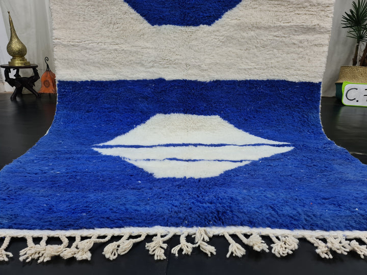 Fabulous Moroccan Rug, Handmade Beni Ourain Rug, Authentic Moroccan Rug, White And Blue Rug, Berber Rug, Abstract Carpet, Moroccan Rug.