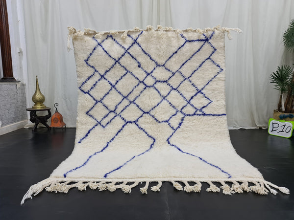 Unique Beni OurainRug, Handmade Moroccan Rug, White and Blue Rug, Bohemian Abstract Carpet, Berber Rug, Wool Handwoven Rug, Tapis Marocain