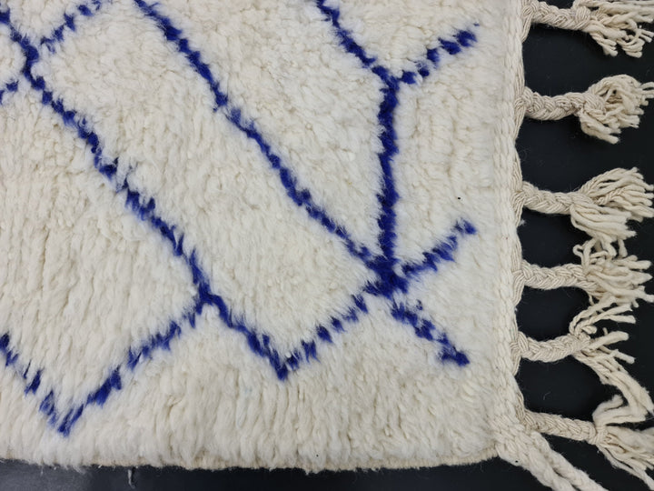 Unique Beni OurainRug, Handmade Moroccan Rug, White and Blue Rug, Bohemian Abstract Carpet, Berber Rug, Wool Handwoven Rug, Tapis Marocain