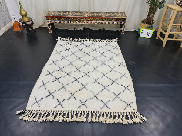 Amazing Beni Ourain Rug, Moroccan Handmade Carpet, Tribal Geometric Rug, Berber Wool Rug, Authentic Rug, White And Black Rug,Teppish Marokko