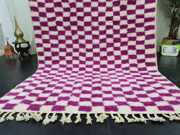 Fabulous Beni Ourain Rug, Moroccan Handmade Carpet, White And Magenta Pink Rug, Berber Rug, Sheep Wool Rug, Checker Rug, Tapis berbere