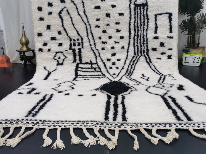 Fabulous Moroccan Rug, Scandinavian Area Rug, Beni Ourain Rug  Berber Wool Rug, White and Black Rug, Authentic Wool Decor, Beniourain Rug.