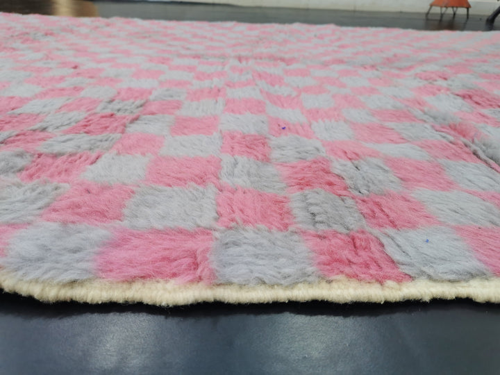 Authentic Beni Ourain Rug, Moroccan Handmade Carpet, Pink and Gray Rug, BerberWool Rug, Sheep Wool Rug, Checker Rug, Tapis berbere,