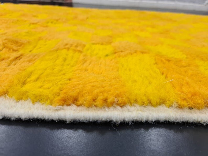 FABULOUS ORANGE RUG, Moroccan Handmade Yellow  Orange Rug, Sheep Wool Rug, Moroccan Checkered Rug, Handmade BerberRug, Area Rug, Rya rug