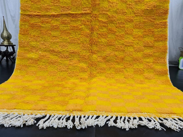 FABULOUS ORANGE RUG, Moroccan Handmade Yellow  Orange Rug, Sheep Wool Rug, Moroccan Checkered Rug, Handmade BerberRug, Area Rug, Rya rug