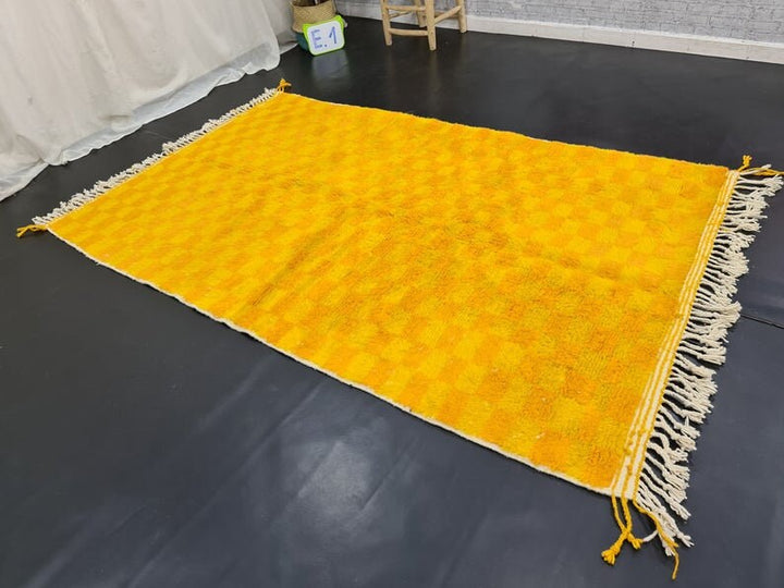 FABULOUS ORANGE RUG, Moroccan Handmade Yellow  Orange Rug, Sheep Wool Rug, Moroccan Checkered Rug, Handmade BerberRug, Area Rug, Rya rug