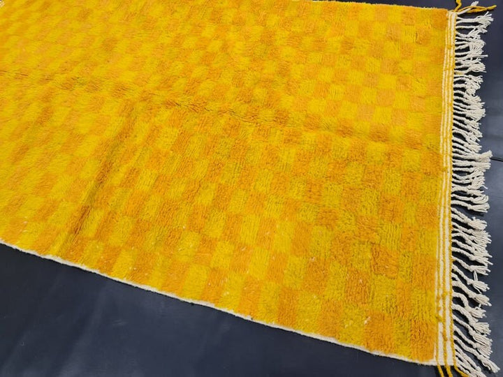 FABULOUS ORANGE RUG, Moroccan Handmade Yellow  Orange Rug, Sheep Wool Rug, Moroccan Checkered Rug, Handmade BerberRug, Area Rug, Rya rug