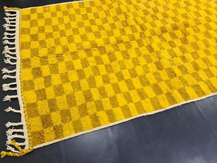 CHECKERED MOROCCAN RUG, Cumin and Yellow Rug, Beni Ouarain Check Rug, Berber Wool, Yellow Berber Rug, Checker Area Rug, Handmade Wool Rug