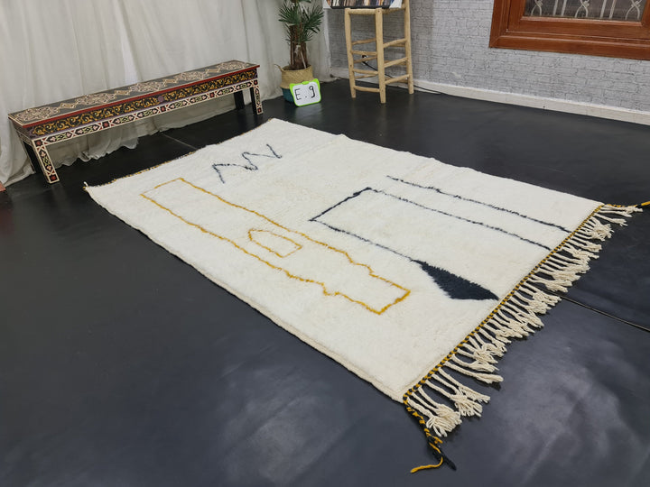 Authentic Beni Ourain Rug, Moroccan Handmade Rug, Berber Rug, Abstract Beniourain Rug, Sheep Wool rug, White And Black Rug, Tapis marocain.