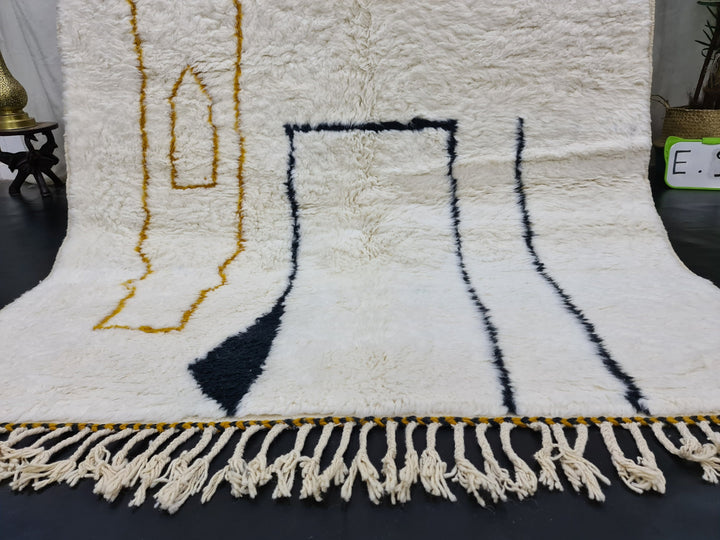 Authentic Beni Ourain Rug, Moroccan Handmade Rug, Berber Rug, Abstract Beniourain Rug, Sheep Wool rug, White And Black Rug, Tapis marocain.