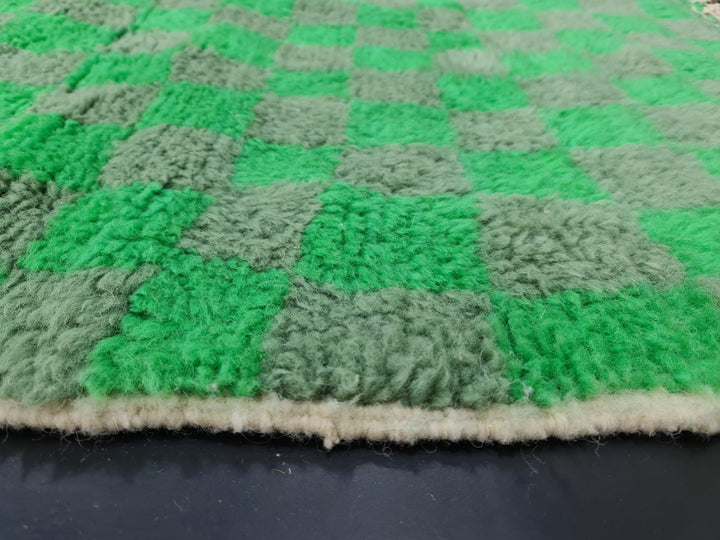 Unique Beni Ourain Rug, Moroccan Rug, Sheep Wool Rug, Checkered Rug, Authentic Carpet, Gray and Fern Green Rug, Handmade Rug, Berber Carpet.