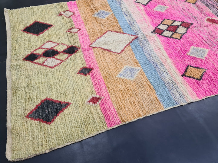 Authentic Moroccan Rug, Boujaad Geometric Rug  Tribal Rug  Handmade Moroccan Rug  Berber Carpet Bohemian Rug, Pink And Orange Wool Rug.