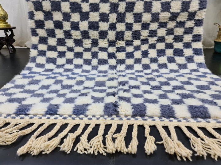 Unique Beni Ourain Rug, Moroccan Handmade Rug, Checkered Rug, Berber Rug, Sheep Wool Rug, Tapis berbere, White And Gray Rug, Teppish Marokko