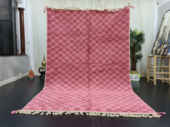 Amazing Beni Ourain Rug, Moroccan Handmade Rug, Beni Ouarain Carpet, Sheep Wool Rug, Authentic Berber Rug, Pink And Peach Rug, Checkered Rug