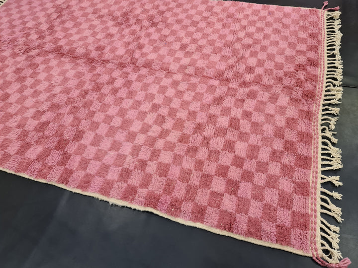 Amazing Beni Ourain Rug, Moroccan Handmade Rug, Beni Ouarain Carpet, Sheep Wool Rug, Authentic Berber Rug, Pink And Peach Rug, Checkered Rug