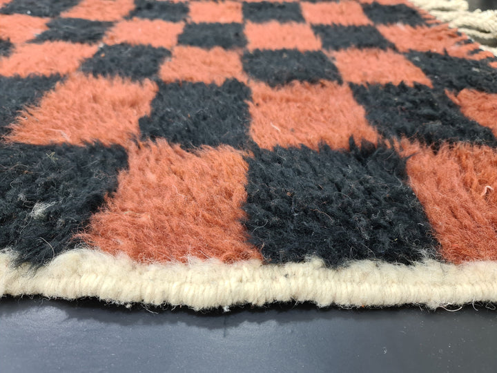 Unique Beni Ourain Rug, Moroccan Rug,Sheep Wool Rug, Checkered Rug, Authentic Carpet, Black And Brown Rug, Handmade Rug, Moroccan Berber Rug