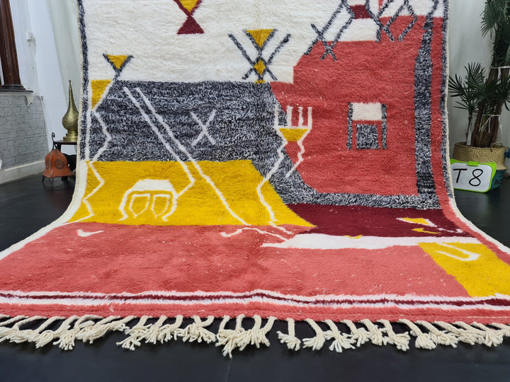 Fabulous Beni Ourain Rug, Moroccan Handmade Rug, Berber Rug, Abstract Beniourain Rug, Tribal Berber Nomad rug, Salmon and White Rug,