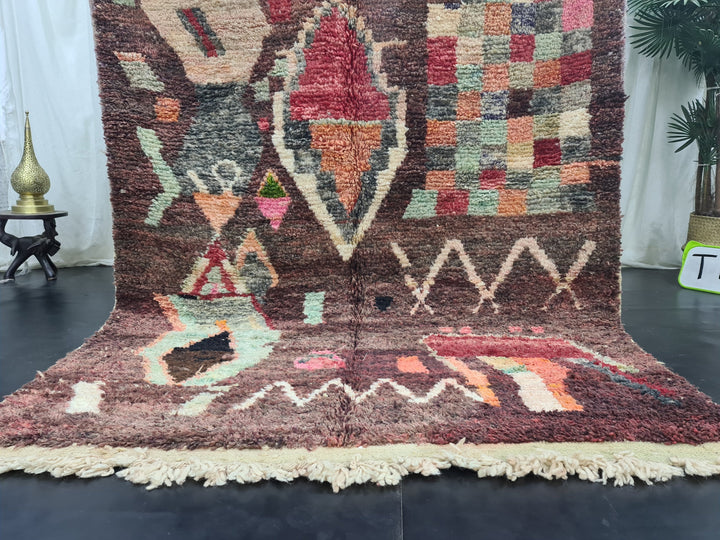 Amazing Moroccan Rug, Moroccan Boujaad Rug, Azilal rug, Abstract Rug, Berber Brown Rug, Handmade Moroccan Rug, Sheep Wool Rug, Bohemian Rug.