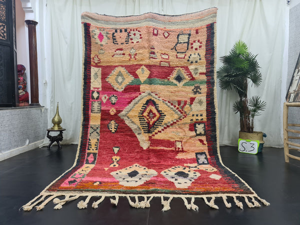 Authentic Moroccan Rug, Handmade Boujaad Rug, Geometric Moroccan Rug, Berber Carpet, Red And Faded Orange Rug, Sheep Wool Rug, Bohemian Rug