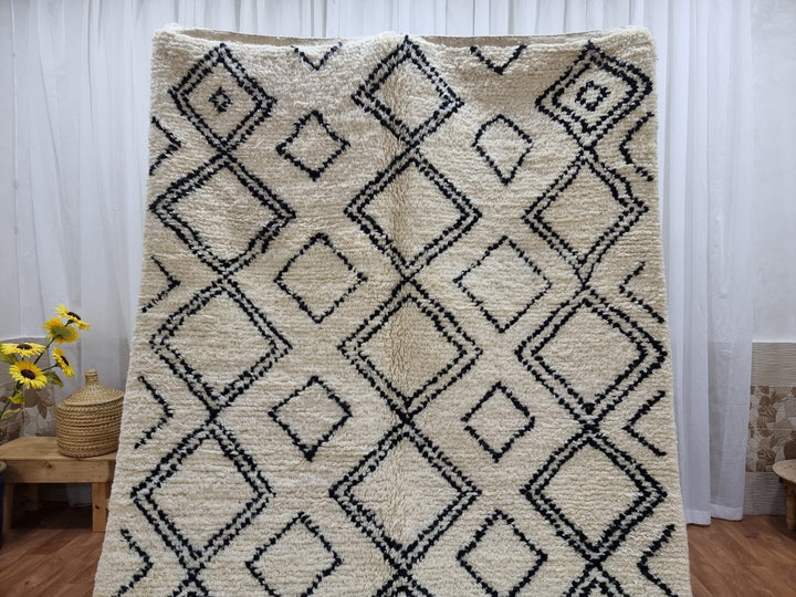 Beni Ouarain White black Moroccan rugs  Moroccan beni ourain rug Style  Morrocan rug Wool Berber design  Handmade rug  Berber Rugs Style